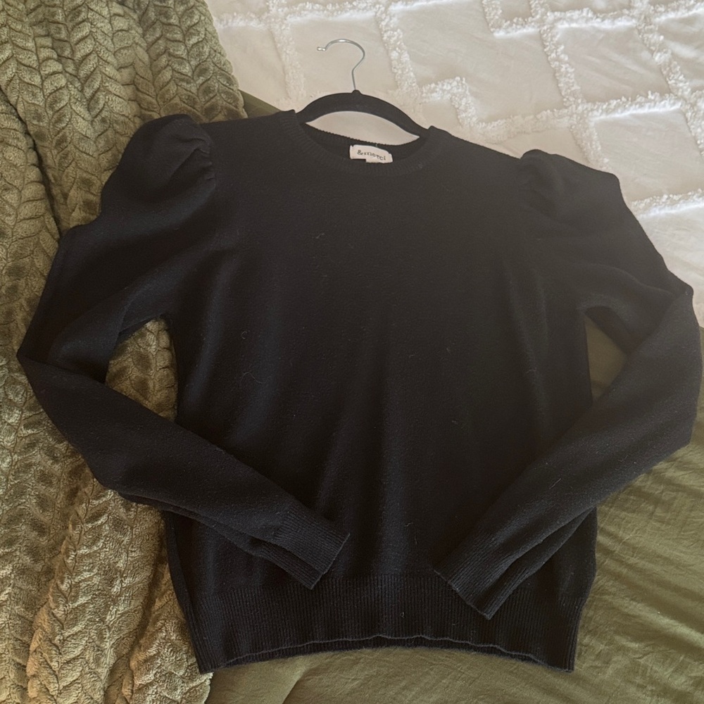 Elegant Black Puff Sleeve Sweater